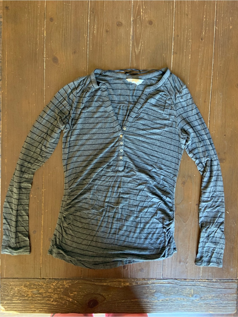 Striped Black & Gray Long-Sleeve Henley Top